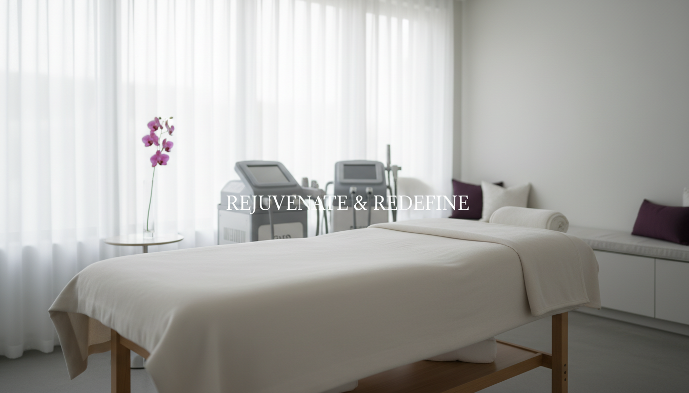 Serene med spa treatment room with soft lighting and luxurious ambiance